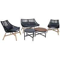 Dārza mēbeļu komplekts Helsinki dīvāns, 2 krēsli un galdi, alumīnija rāmis ar austu melnu  4741243205314