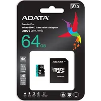 Adata Premier Pro microSDXC 64Gb Uhs-I U3 V30S Ausdx64Gui3V30Sa2-Ra1
