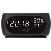 Adler Clock with Thermometer Ad 1186 Black Pulkstenis ar modinātāju un termometru