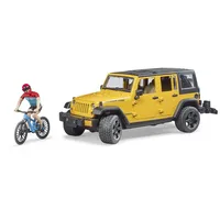 Bruder Jeep Wrangler Rubicon with mountain bike and cyclist 02543