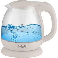 Adler Kettle Ad 1283C Electric, 900 W, 1 L, Glass/Stainless steel, 360 rotational base, Cream
