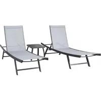 Dārza mēbeļu komplekts Ario galdiņš un 2 sauļošanās krēsli, tērauda rāmis, krāsa pelēk 4741243132344