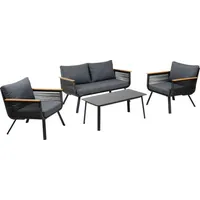 Dārza mēbeļu komplekts Malaga galds, dīvāns un 2 krēsli, melns 4741243205468