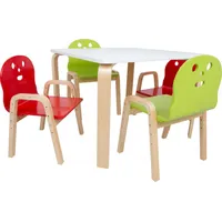 Kids set Happy table and 4 chairs, white/red/green 4741617107176