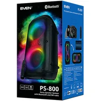 Sven Ps-800, black, power output 2X50W Rms, Tws, Bluetooth, Fm, Usb, microSD, Led-Display, lithium Ps-800Bt