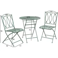 Balkonu komplekts Mint galds un 2 krēsli 40053 kalts dzelzs, antīka zaļaa krāsa 4741617105592