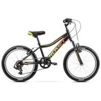 Bērnu velosipēdi - pusaudžu velosipēds Romet Rambler Kid 2 Black/Orange 20 collas, 5907782798772, Ar 2120635 10S Mel/Or/Zaļ Velos, Pusaudžu