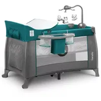 Manēžas un ceļojumu gultas - Ceļojumu gultiņa manēža 2In1 2 līmeņi Lionelo Thomi green turquoise, 5902581659958, Lio-Thomi.gt,