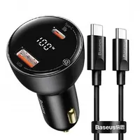 Baseus car charger Usb A  Type C with digital display cable to Pd3.0 Qc4.0 5A 100W Tzcczx-01 black