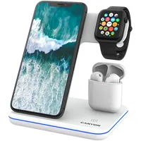 Canyon Ws-302 3In1 Wireless charger, with touch button for Running water light, Input 9V/2A, 12V/2A, Output 15W/10W/7.5W/5W, Type c to Usb-A cable length 1.2M, 137103140Mm, 0.22Kg, White