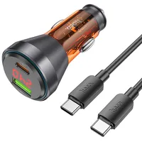Hoco car charger Usb A  Type C with digital display cable to Pd Qc3.0 3A 48W Nz12B transparent orange