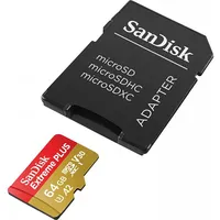 Sandisk Extreme Plus 64Gb microSDXC  Sd Adapter 2 years Rescuepro Deluxe up to 200Mb/S And 90Mb/S Read/Write speeds A2 C10 V30 Uhs-I U8