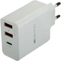Canyon H-08, Universal 3Xusb Ac charger In wall with over-voltage protection1 Usb-C Pd Quick Charger, Input 100V-240V, Outputusb-A/5V-2.4AUsb-C/Pd30W, Smart Ic, White Glossy Color oran
