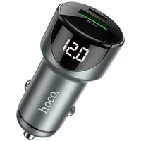 Hoco car charger Usb A  Type C with digital display Pd Qc3.0 3A 20W Z42 metal grey