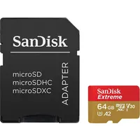 Sandisk Extreme 64Gb microSDXC  Sd Adapter 1 year Rescuepro Deluxe up to 170Mb/S And 80Mb/S Read/Write speeds A2 C10 V30 Uhs-I U3