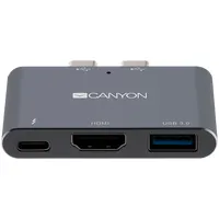 Canyon Multiport Docking Station with 3 port, Thunderbolt Dual type C male 1Thunderbolt female1HDMI1USB3.0. Input 100-240V, Output Usb-C Pd100W And Usb-A 5V/1A, Aluminium alloy, Sp