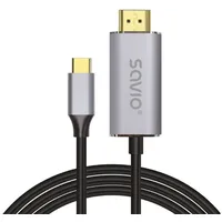 Savio Usb-C to Hdmi 2.0B cable, 2M, silver / black, gold tips,  Cl-171
