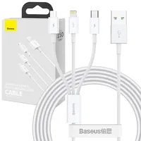 Baseus Usb cable 3In1  Superior Series, to micro / Usb-C Lightning, 3.5A, 1.2M White
