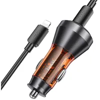 Hoco car charger Usb A  Type C with digital display cable to Lightning Pd Qc3.0 3A 48W Nz12B transparent orange