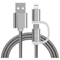 Reekin Cable 2In1 Microusb  And Lightning 1 Meter Silver-Nylon