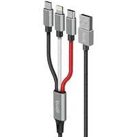 Budi 3-In-1 Usb to Lightning / Usb-C Micro cable  2.4A, 1M, braided Black
