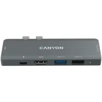 Canyon Ds-05B Multiport Docking Station with 7 port, 1Type C Pd100W2Hdmi1Usb3.01Usb2.01Sd1Tf. Input 100-240V, Output Usb-C Pd100W And Usb-A 5V/1A, Aluminum alloy, Space gray, 1044211Mm, 0
