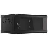 Lanberg Rack Cabinet 19 Wall-Mount 4U/600X450 Flat Pack With Glass Door Black V2
