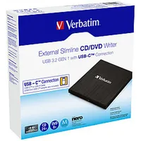 Verbatim Dvd Recorder, Usb 3.2, A-C, 8X/6X/24X, Slimline Portable, Black