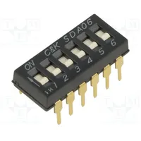 Switch Dip-Switch Poles number 6 On-Off 0.025A/24Vdc Pos 2  Sda06H0Bd