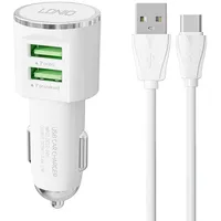Ldnio Dl-C29 car charger, 2X Usb, 3.4A  Usb-C cable White 042831