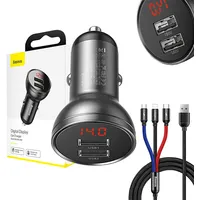 Baseus car charger with 24W display  Three Primary Colors 1.2M Usb cable 3In1 021273678815