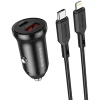 Borofone Car charger Bz18A - Usb  Type C Pd 20W Qc 3.0 18W with to Lightning cable black Ład001534 6974443384901