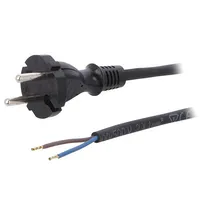 Cable 2X1Mm2 Cee 7/17 C plug,wires rubber 1.5M black 16A  W-97895