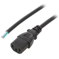 Cable 3X0.75Mm2 Iec C13 female,wires Pvc 0.5M black 10A 250V  Sn31-3/07/0.5Bk
