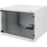 Digitus  7U wall mounting cabinet Dn-19 07U-S-1 Safety class rating Ip20. Lockable safety-glass door. 200 door opening angle. Front Glass door, single opening. Unmounted 370X540X400 mm Grey 4016032331698