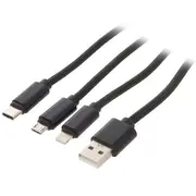 Gembird datu pārraides un uzlādes vads  Usb-A to Micro Usb/Usb-C/Lightning 1M melns Cc-Usb2-Am31-1M 8716309100564 85044030