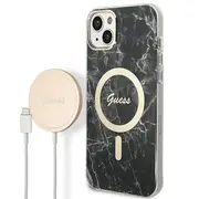 Guess Set Gubpp14Shmeacsk Case Charger iPhone 14 / 15 13 6,1 czarny/black hard case Marble Mag  3666339103118 39269097