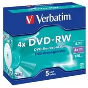 Matricas Dvd-Rw Serl Verbatim 4.7Gb 4X 5 Pack Jewel  43285V 023942432845