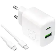 Puro Prolite 30W Usb-A / Usb-C wall charger  - cable 1.2M white 8018417498671 85044030