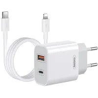 Wall charger Remax, Rp-U68, Usb-C, Usb, 20W White  Lightning cable Rp-U68 Set 6954851238591