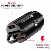 Swissten 30W Nano Metāla Automašīnas Lādētājs ar Pd / Scp  20111770 8595217476813