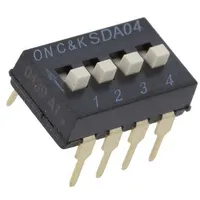 Switch Dip-Switch Poles number 4 On-Off 0.025A/24Vdc Pos  Sda04H1Bd