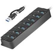 Usb3.2 Gen1 hub, 7 port on/off switch black  Ua0420 4052792073553 Nullius7Pua0420