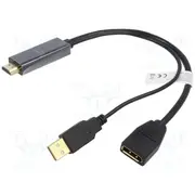 Adapter Displayport socket,HDMI plug,USB A plug 0.2M black  Ak-330101-002-S