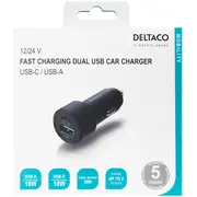 Deltaco Usb automašīnas lādētājs, 1X Usb-C, Pd 18 W, Usb-A, 36W, metāls  202102180001 733304804775 Usbc-Car122