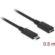 Kabelis Usb3.1 Type-C, M  F, 3A, 5Gbps, 0.5M, melns, Delock 85532 4043619855322
