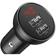 Baseus Digital Display Dual Usb 4.8A auto lādētājs 24W  3In1 - Ubs Type C micro Lightning 1,2M kabelis melns Tzccbx-0G 6953156215405
