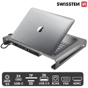 Swissten Daudzfunkcionāla Usb-C Klēpjdatora dokstacija / Hdmi Usb 3.0 2X Rj45 Sd Micro Vga Audio  44040104 8595217471726