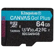 Kingston microSDXC Canvas Go Plus Gen4 Atmiņas karte /  64Gb A2 U3 V30 adapter Sdcg4/64Gb 740617347890 Sfkinmdg64Sdg40