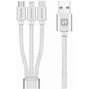 Swissten Textile Universal 3In1 Usb-C / Lightning Data Mfi Mircousb kabelis 1.2M  72501102 8595217463417